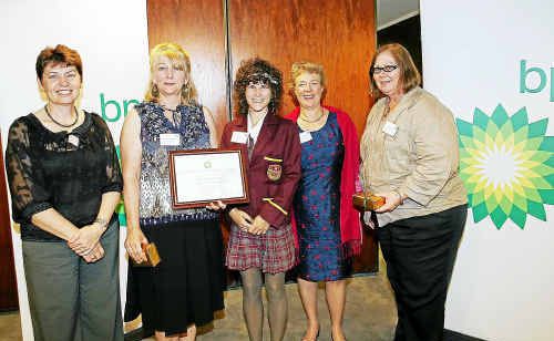 Gympie High teacher Jewel Polkinghorne (second left), Gympie High school captain Tess Verrier and Gympie High teacher Rosemary Horn (right) with representatives of the Minister for Education and BP refinery. Gympie High teacher Jewel Polkinghorne (second left), Gympie High school captain Tess Verrier and Gympie High teacher Rosemary Horn (right) with representatives of the Minister for Education and BP refinery.
